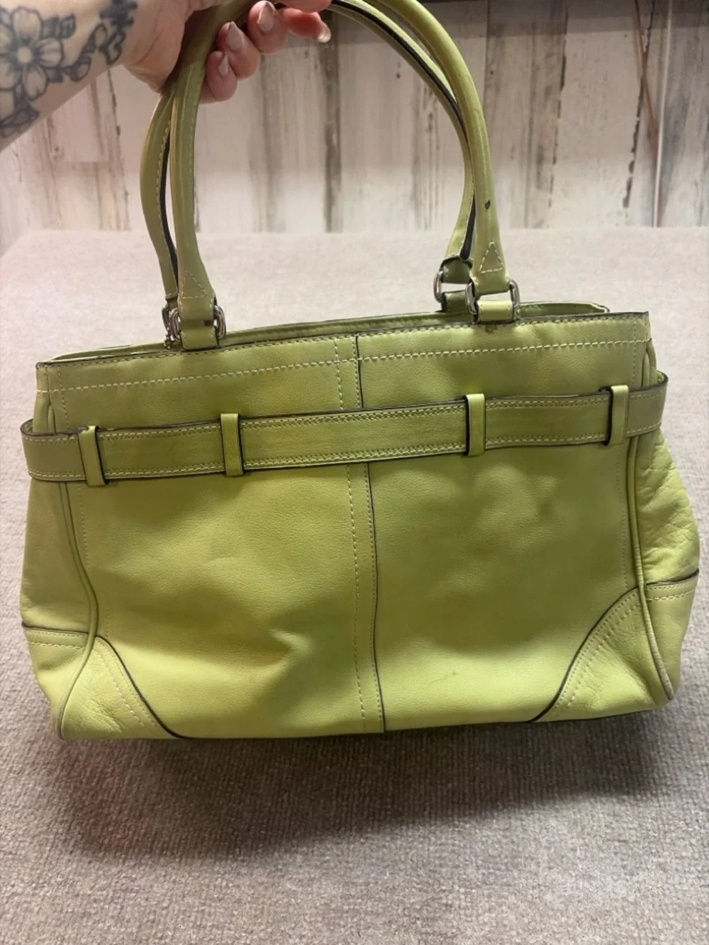 Coach Green Leather Satchel Shoulder Bag Soho Hampton Style Horsebit Purse - Picture 5 of 7